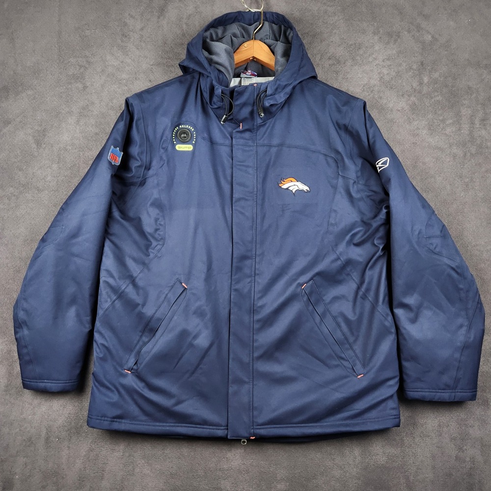 Vintage Denver Broncos‎ On Field Reebok Pump Jacket Mens XL Hooded Sideline NFL